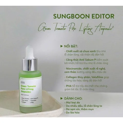 SERUM CÀ CHUA XANH SUNGBOON SE KHÍT LỖ CHÂN LÔNG 30ML & 30ML FULL BOX