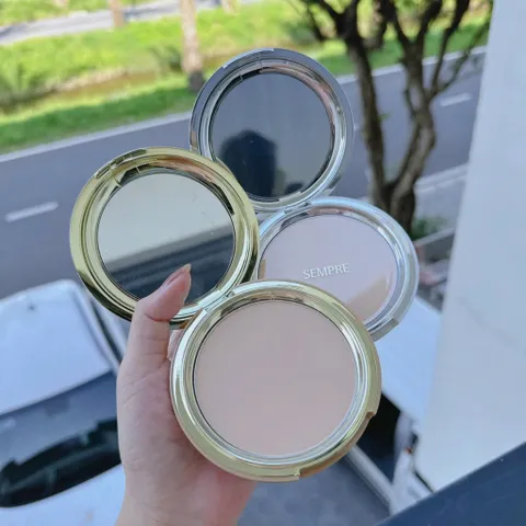 Phấn phủ Geo Sempre Happy & Please Pact trắng và vàng nội địa Hàn Quốc mịn lì tự nhiên hỗ trợ kiềm dầu