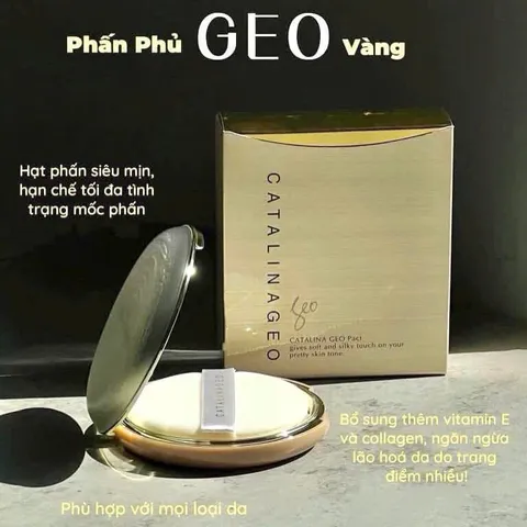 Phấn phủ Geo Sempre Happy & Please Pact trắng và vàng nội địa Hàn Quốc mịn lì tự nhiên hỗ trợ kiềm dầu