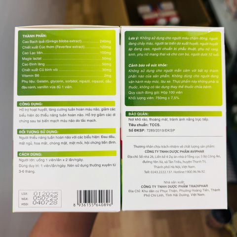 Bổ não Ginkgo Biloba hàm lượng cao 240mg - MEGA BRAIN 80 viên
