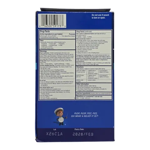 Hộp 116 viên sủi giảm đau hạ sốt Alka Seltzer Buffered Aspirin Pain Fever hàng chuẩn Mỹ