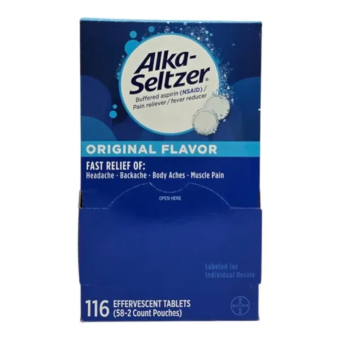 Hộp 116 viên sủi giảm đau hạ sốt Alka Seltzer Buffered Aspirin Pain Fever hàng chuẩn Mỹ
