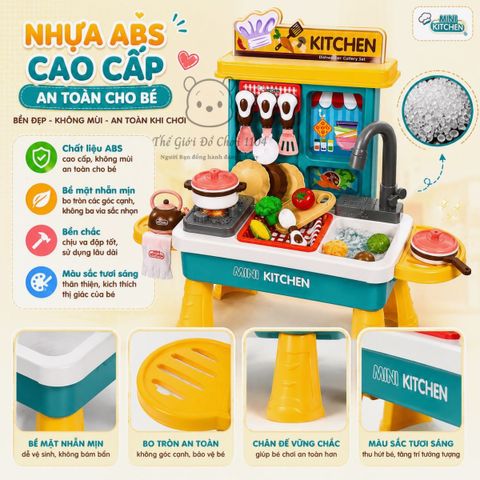 Đồ chơi nhà bếp kèm bồn rửa chén Mini Kitchen 36 chi tiết có hiệu ứng hơi nước