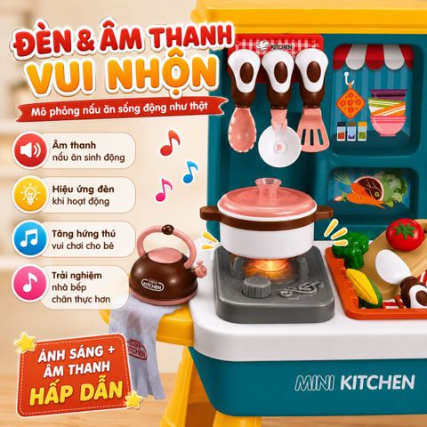 Đồ chơi nhà bếp kèm bồn rửa chén Mini Kitchen 36 chi tiết có hiệu ứng hơi nước