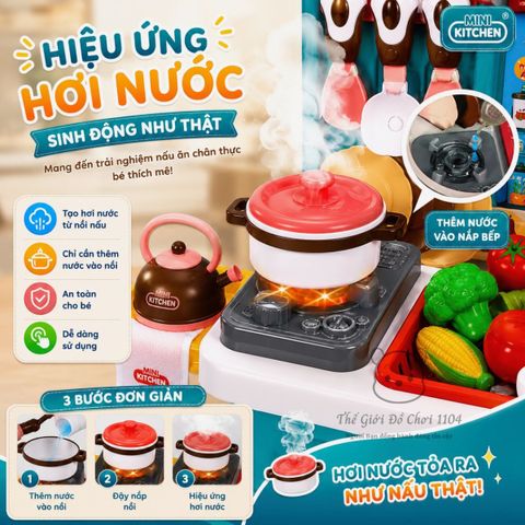 Đồ chơi nhà bếp kèm bồn rửa chén Mini Kitchen 36 chi tiết có hiệu ứng hơi nước