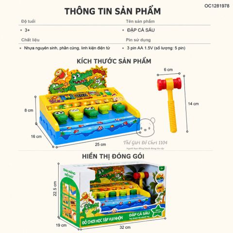 Đồ chơi giải trí đập đầu cá sấu Five Star 6 cấp độ giúp bé rèn luyện phản xạ và phát triển vận động tinh