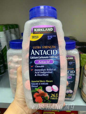 Viên Nhai Kirkland Signature Antacid Calcium 1000mg - Hỗ Trợ Tiêu Hóa, Giảm Đầy Hơi và Ợ Chua, 265 Viên, Mỹ 756972