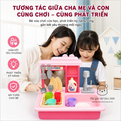 Đồ chơi bồn rửa chén bát cho bé 26 chi tiết vòi tự động dùng pin giúp bé phát triển trí tuệ Thế giới đồ chơi 1104