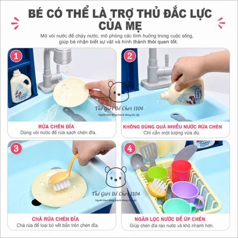 Đồ chơi bồn rửa chén bát cho bé 26 chi tiết vòi tự động dùng pin giúp bé phát triển trí tuệ Thế giới đồ chơi 1104