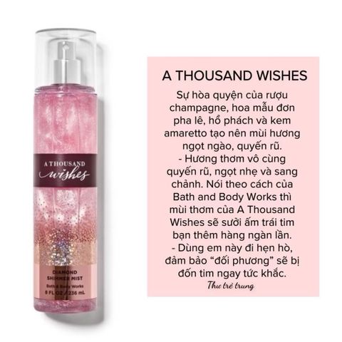 Xịt thơm body mist bath and body works chai cao 236ml A thousand Wish