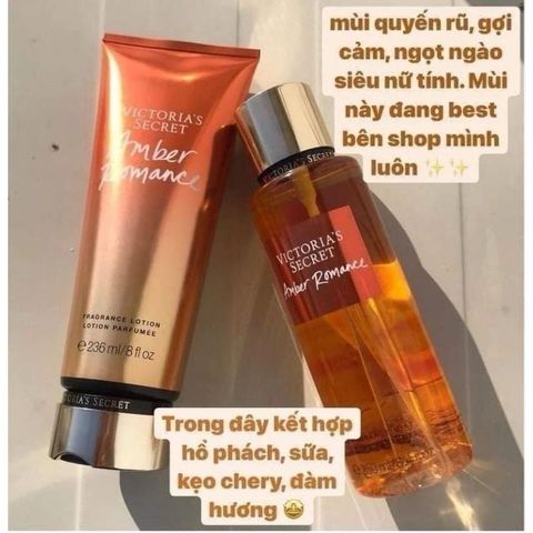 COMBO XỊT THƠM +DƯỠNG THỂ TOÀN THÂN VICTORIA’S SECRET FRAGRANCE MIST AMBER