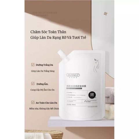 Mặt nạ ủ trắng da đất sét tắm trắng body Niacinamide giữ ẩm Hunmui 300ml