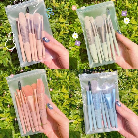 Full bộ cọ trang điểm cá nhân 8 cây tặng kèm túi Zip Vintage, Set cọ trang điểm gồm 8 cây lông dày mịn dễ tán phấn