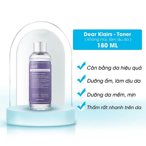 Nước hoa hồng không mùi Klairs Supple Preparation Unscented Toner 180ml