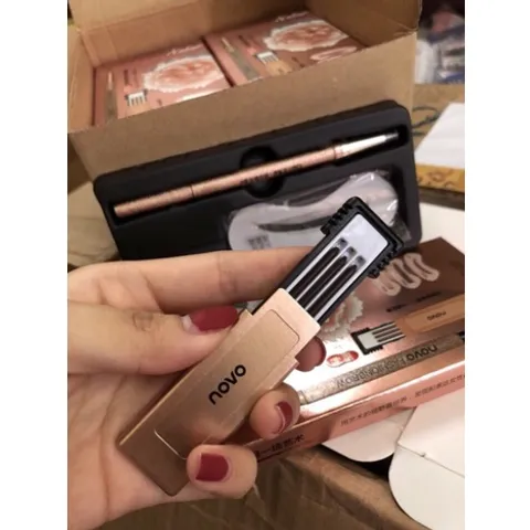 SET BỘ 4 CHÌ MÀY 2 ĐẦU+ 3 KHUÔN KẺ MÀY NoVo Chính hãng