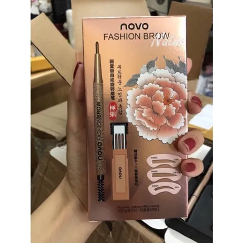 SET BỘ 4 CHÌ MÀY 2 ĐẦU+ 3 KHUÔN KẺ MÀY NoVo Chính hãng