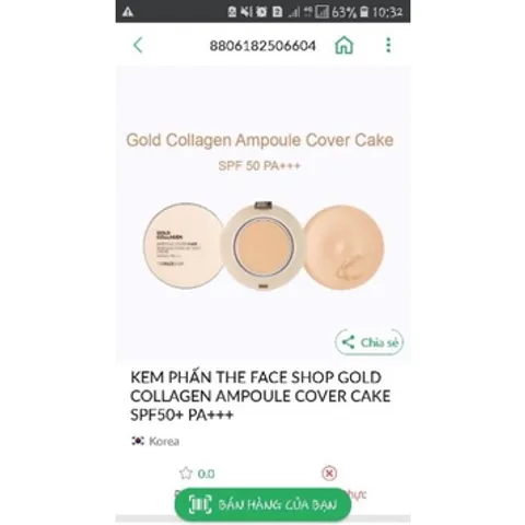 Phấn nước Gold Collagen Chống nắng cao tone 21 tone da tự nhiên