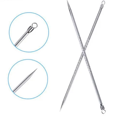 HOT Cây nặn mụn 2 đầu - que nặn mụn thời thượng inox (có bao đi kèm)