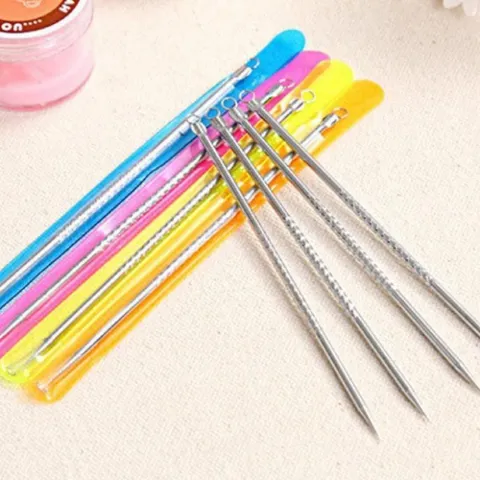 HOT Cây nặn mụn 2 đầu - que nặn mụn thời thượng inox (có bao đi kèm)