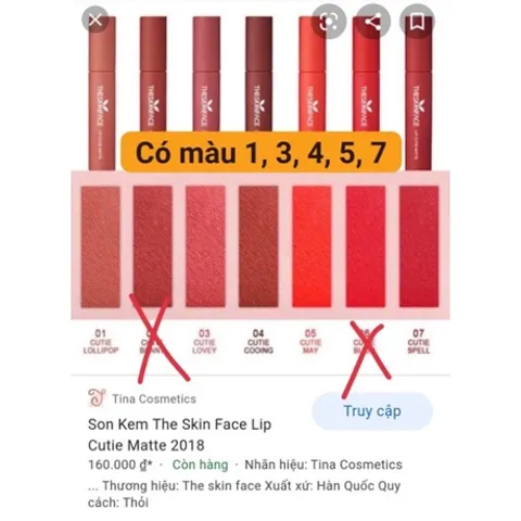 Son kem The Skin Face siêu lì siêu mịn không khô môi CHUẨN AUTH