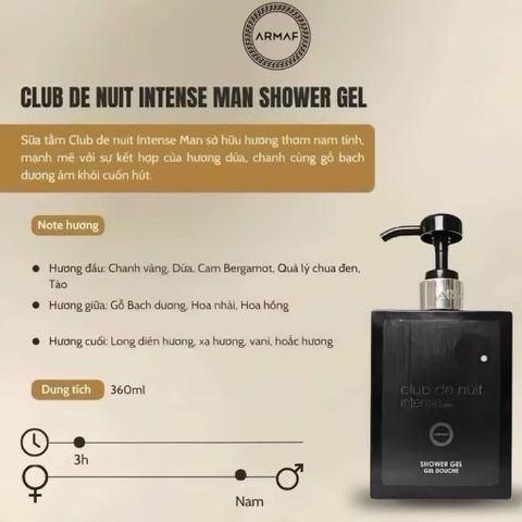 Sữa tắm Club de Nuit Intense Man sở hữu hương thơm nam tính, mạnh mẽ 360ml