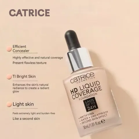 Kem nền Catrice HD Liquid Coverage kiềm dầu che khuyết điểm tự nhiên 30ml Chính Hãng