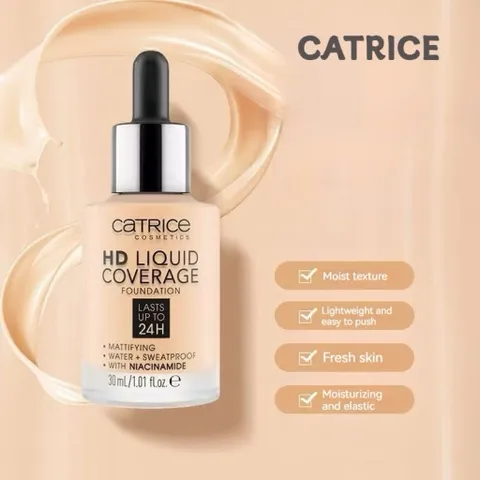 Kem nền Catrice HD Liquid Coverage kiềm dầu che khuyết điểm tự nhiên 30ml Chính Hãng