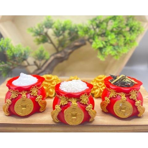 Hũ Đựng Muối Gạo Tài Lộc Đầu Năm Mới Túi Thần Tài May Mắn Trang Trí Ban Thờ, Bàn Làm Việc