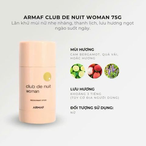 (Chính Hãng full bill) Lăn Sáp khử mùi Cao Cấp Armaf Club De Nuit Woman/Man Deodorant Stick 75g