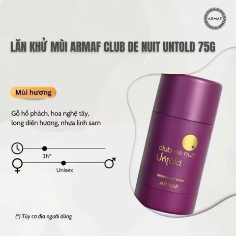 (Chính Hãng full bill) Lăn Sáp khử mùi Cao Cấp Armaf Club De Nuit Woman/Man Deodorant Stick 75g