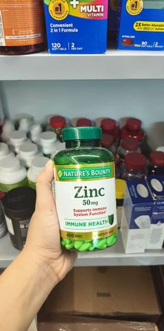  uống bổ sung kẽm Nature’s Bounty Zinc 50mg 100v