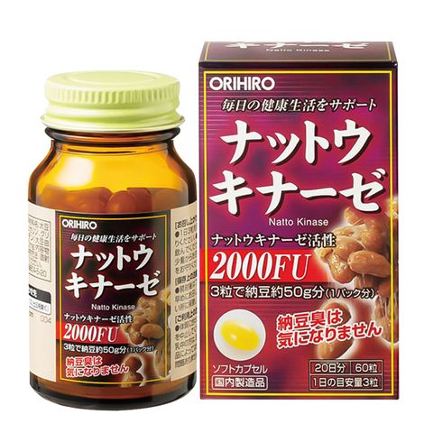 Viên uống Natto Nhật Bản Orihiro 2000FU 60 viên, Nattokinase hỗ trợ sức khỏe tim mạch