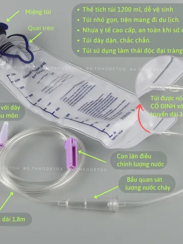 Túi Truyền thải độc đại tràng theo phương pháp SMARTA dung tích 1200ml, kèm 01  dây truyền.