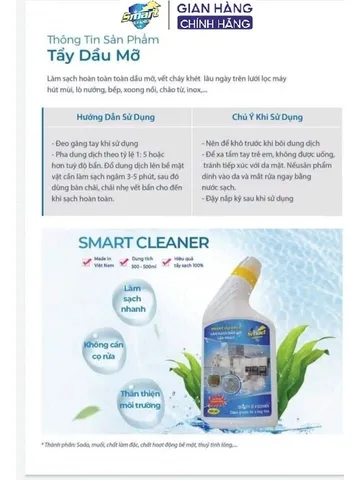 SMART CLEANER - Nước tẩy rửa dầu mỡ lâu ngày - SMART làm sạch nhanh xoong nồi, máy hút mùi 300/500ml