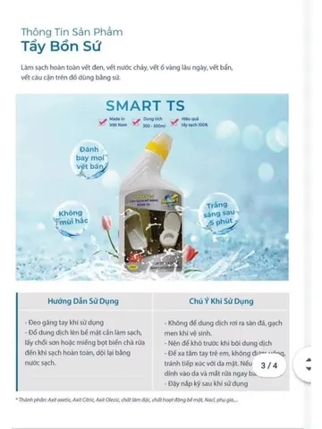 SMART TS-Nước tẩy rửa làm trắng đồ sứ,bồn cầu,rửa toilet, bồn tắm,sạch nhanh không hỏng men300/500ml