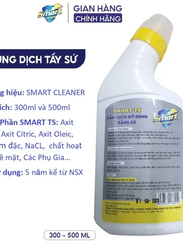 SMART TS-Nước tẩy rửa làm trắng đồ sứ,bồn cầu,rửa toilet, bồn tắm,sạch nhanh không hỏng men300/500ml