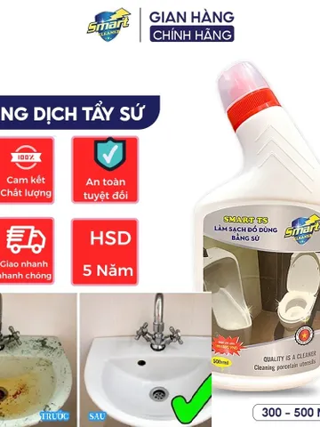 SMART TS-Nước tẩy rửa làm trắng đồ sứ,bồn cầu,rửa toilet, bồn tắm,sạch nhanh không hỏng men300/500ml