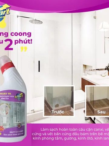 SMART TK - Nước tẩy cặn canxi SMART TK vách kính nhà tắm, nước tẩy rửa gương 300/500ml
