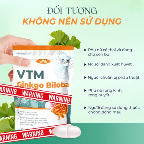 Viên uống bổ não VTM Ginkgo Biloba tuần hoàn máu não, giúp cải thiện trí nhớ tăng cường tư duy - túi 60 viên