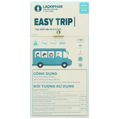 Easy Trip hỗ trợ cải thiện buồn nôn, chóng mặt do say tàu xe hộp 10 gói x 15ml