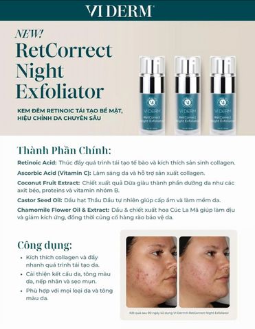 VI Derm RetCorrect Night Exfoliator 30ml- Serum Trẻ Hóa Da, Giảm Mụn Chất Lượng từ Mỹ