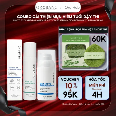 Combo Orobanc Cải Thiện Mụn, Phục Hồi Da Nhạy Cảm - Phyto B3 Acne Ampoule + Ectoin B5 Serum + Cica B3 Cream