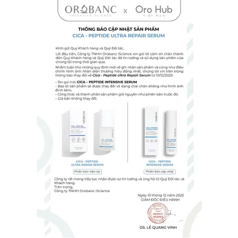 Tinh Chất Orobanc Phục Hồi, Tái Tạo Chuyên Sâu - Cica Peptide Ultra Repair Ampoule Serum 30ml