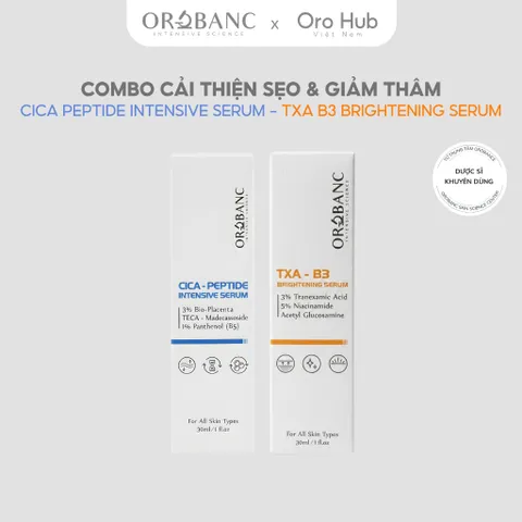 Combo Orobanc Dưỡng Sáng, Mờ Thâm - Cica Peptide Serum 30ml + Asta B3 Serum 30ml