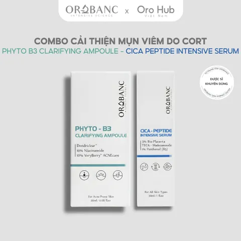 Combo Orobanc Cải Thiện Mụn, Phục Hồi Da Do Cort - Phyto B3 Acne Ampoule 20ml + Cica Peptide Serum 30ml