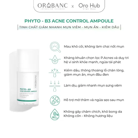 Combo Orobanc Kiểm Soát Mụn, Ngừa Sẹo - Phyto B3 Acne Ampoule + Cica Peptide Serum, Phù Hợp Da Nhạy Cảm