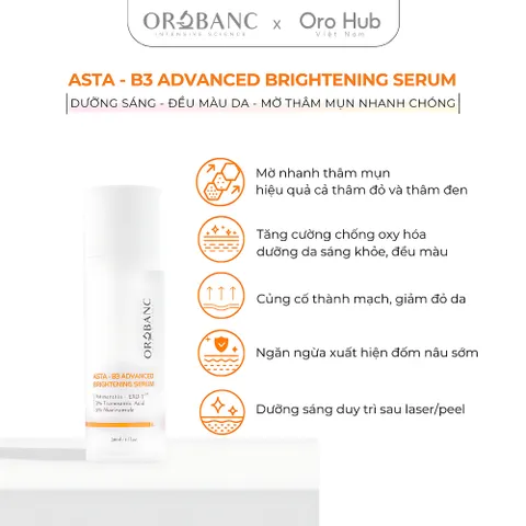 Combo Orobanc Dưỡng Sáng, Mờ Thâm - Cica Peptide Serum 30ml + Asta B3 Serum 30ml