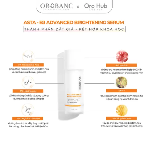 Combo Orobanc Dưỡng Sáng, Mờ Thâm - Cica Peptide Serum 30ml + Asta B3 Serum 30ml