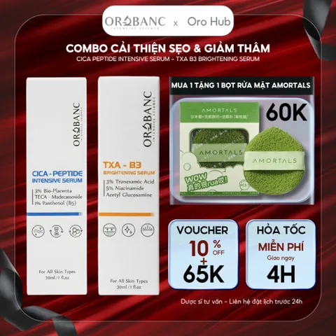 Combo Orobanc Dưỡng Sáng, Mờ Thâm, Ẩm Mịn Phục Hồi Da - Cica Peptide Serum 30ml + Asta B3 Serum 30ml