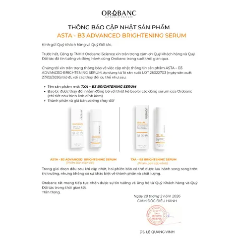 Combo Orobanc Dưỡng Sáng, Mờ Thâm, Ẩm Mịn Phục Hồi Da - Cica Peptide Serum 30ml + Asta B3 Serum 30ml